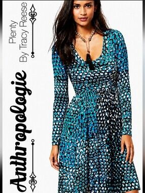 Plenty by Tracy Reese Petites Blue Dot  Patterned Long-Sleeve Mini Dress